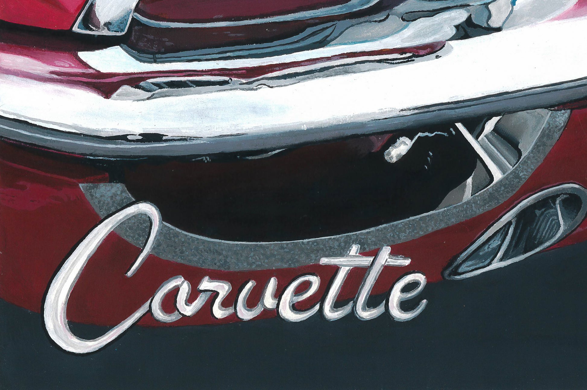 classic car, 1958, corvette, acrylic, painting, original, artwork, car