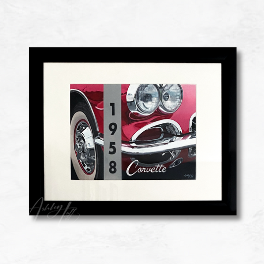 classic car, 1958, corvette, acrylic, painting, original, artwork, car