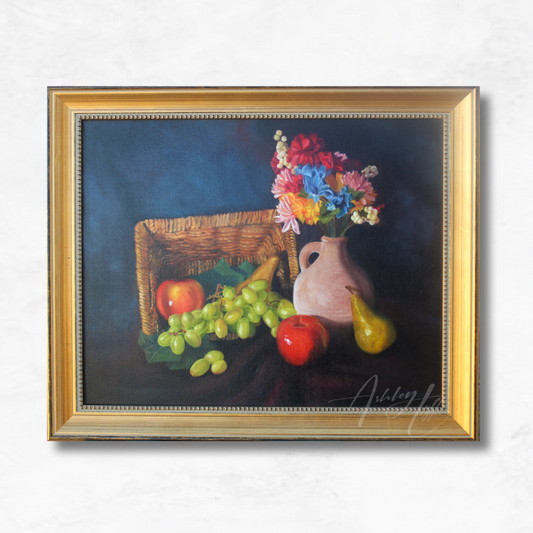 An Array of Blooms & Bountiful Fruit Oil Painting