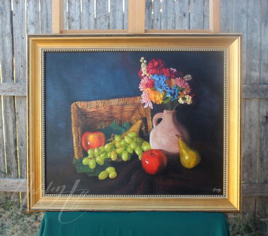 An Array of Blooms & Bountiful Fruit Oil Painting