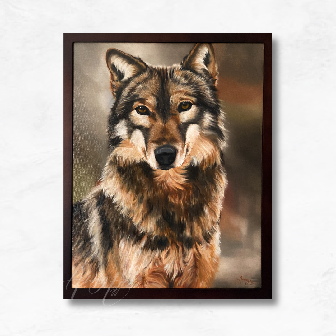 wolf, timber wolf, framed, original, oil painting, realism