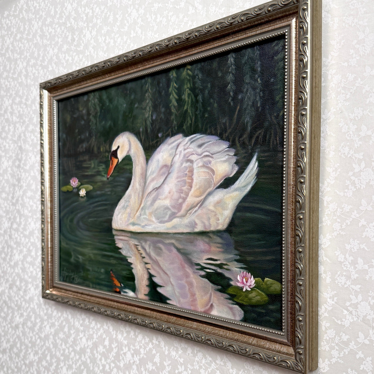 Beneath the Willows | Oil Painting | 11x16 | Ornate Champagne Frame
