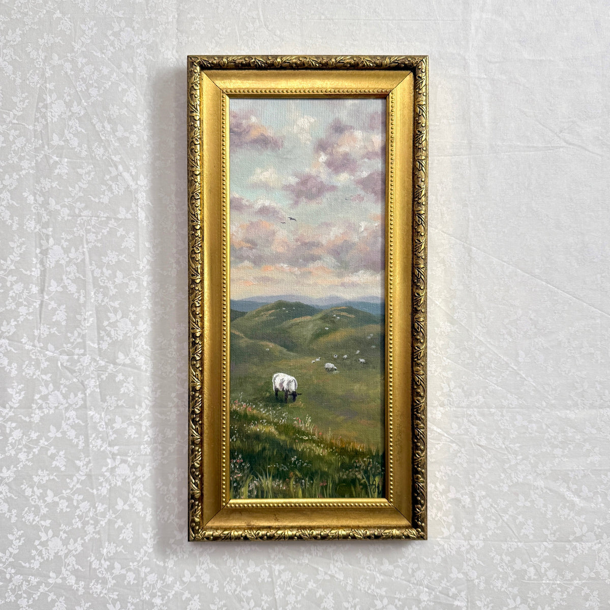 Irish Meadows | Oil Painting | 12x5 | Vintage Gold Frame