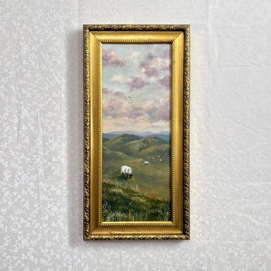 Irish Meadows | Oil Painting | 12x5 | Vintage Gold Frame