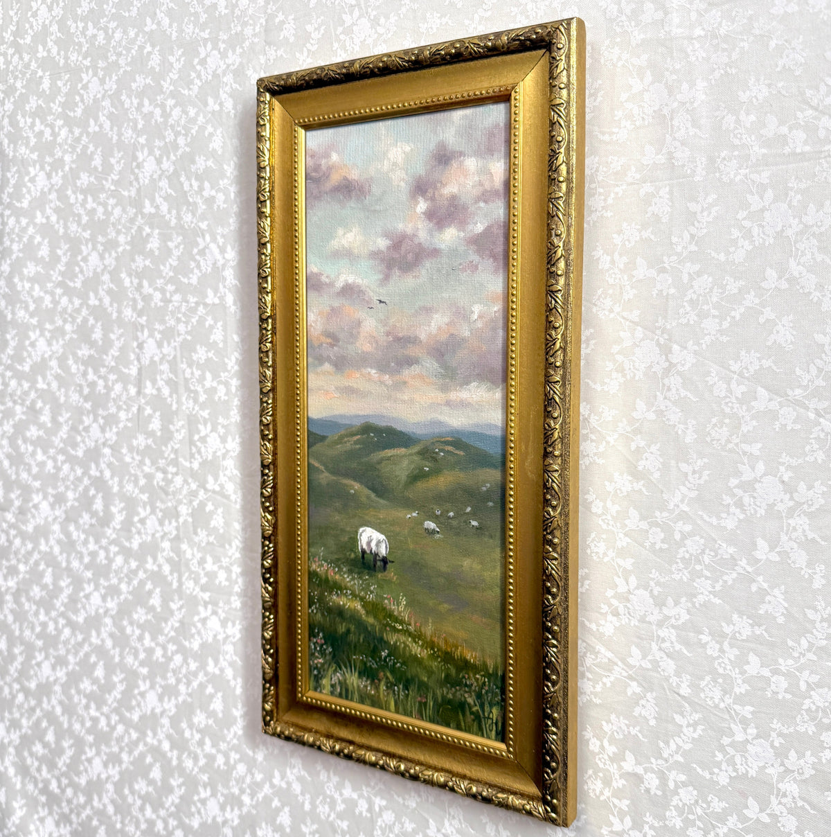 Irish Meadows | Oil Painting | 12x5 | Vintage Gold Frame