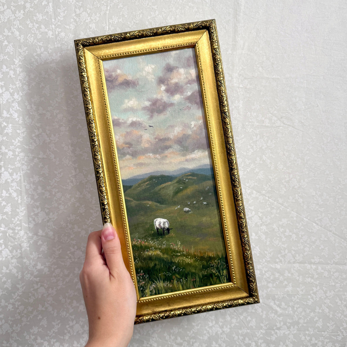 Irish Meadows | Oil Painting | 12x5 | Vintage Gold Frame