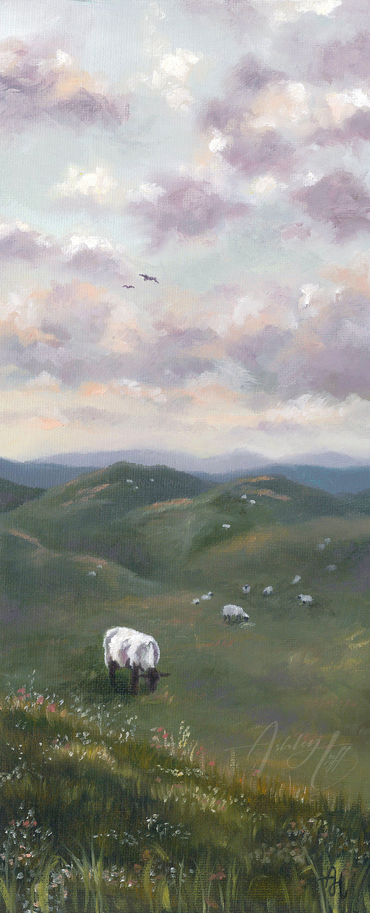 Irish Meadows | Oil Painting | 12x5 | Vintage Gold Frame