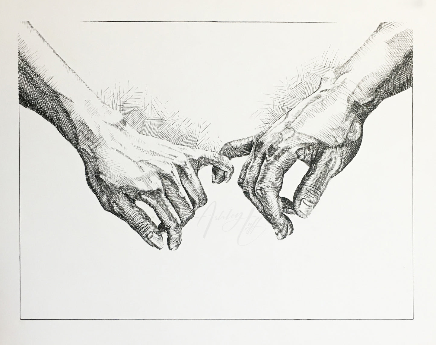 Pinkie Promise Pen & Ink Crosshatch | 11x14 | Black Frame