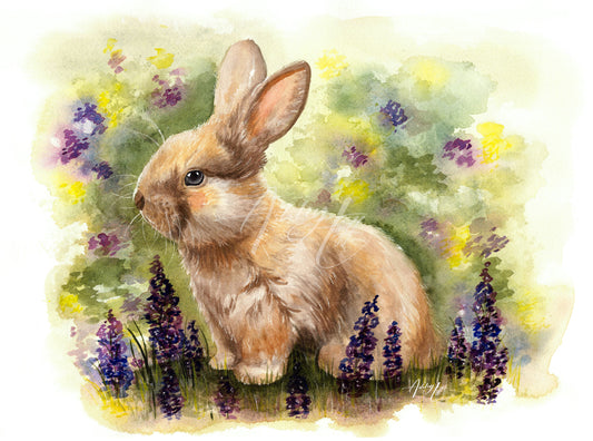 Rabbit with Wildflowers Gicleé Print