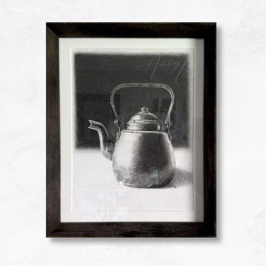 Vintage Teapot Graphite Drawing